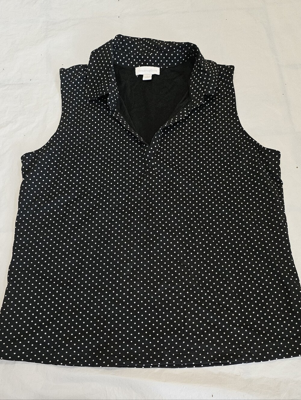 Charter Club Black Sleeveless Polka Dot Collared Camisole. Sz L